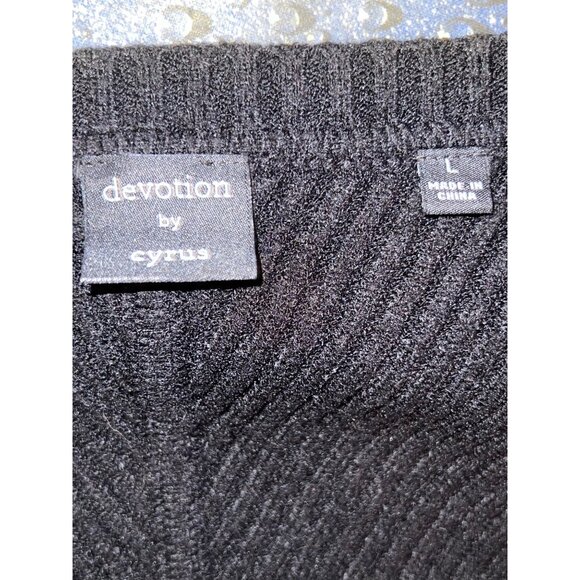 Devotion By Cyrus Women's Black Sweater L -Dolman Sleeves  V-neck Ribbed Goth - Picture 10 of 16